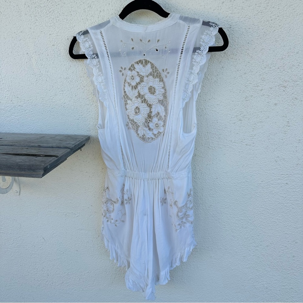 Spell White Eyelet Lace Trim Romper - Picture 6 of 9